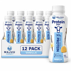 High Protein (Vanilla) Nutrition Shake - 30g Protein Per Botle |12 Pack (11.5 Fl Oz) Only 2g Sugar &150 Calories| Enriched With 8 Naturally Occouring Vitamins &Minerals | Ready-to-Drink Meal Replacement BY MAJUU CONNECT